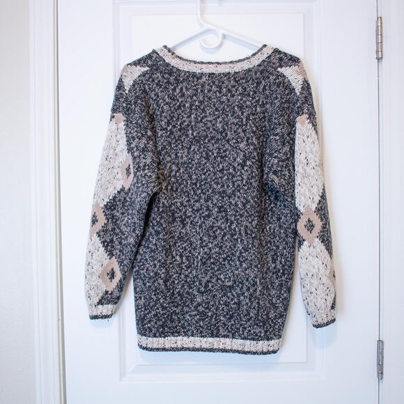 Geometric Knit Cardigan VTG S Gina Peters Sport Black Beige 80s Cozy Soft Summer - Picture 5 of 8
